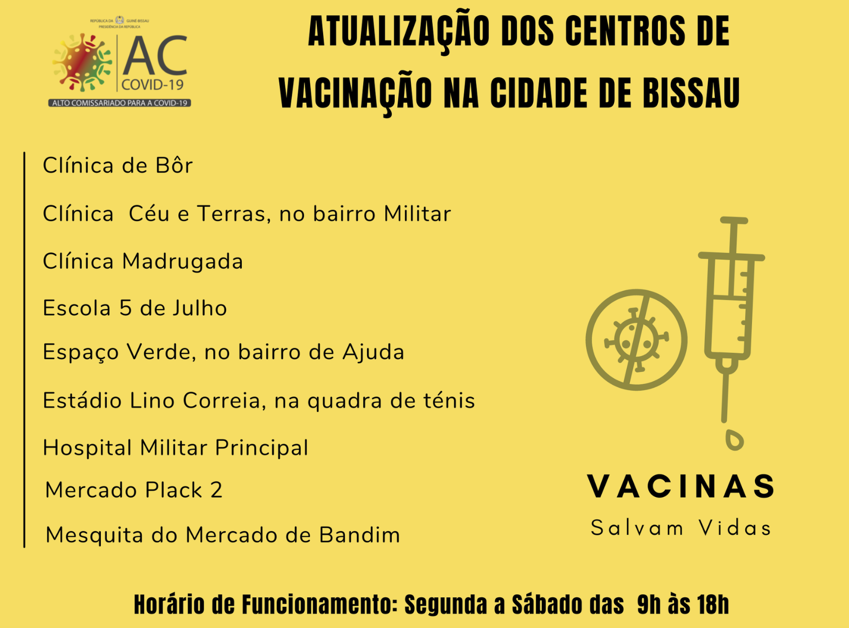centros de vacina Guine Bissau